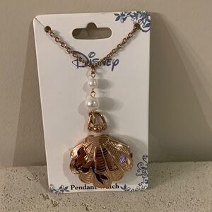 The Little Mermaid Ariel Seashell Pendant watch Necklace with Pearls gold colour